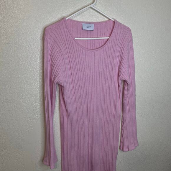 Legoe Heritage Maternity Pink Ribbed Bell Sleeve Mini Sweater Dress Sz 1 (US M) - Picture 3 of 8